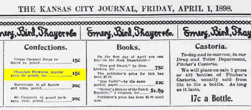 Kansas City Journal 1898 Chocolate Brownies (candies)