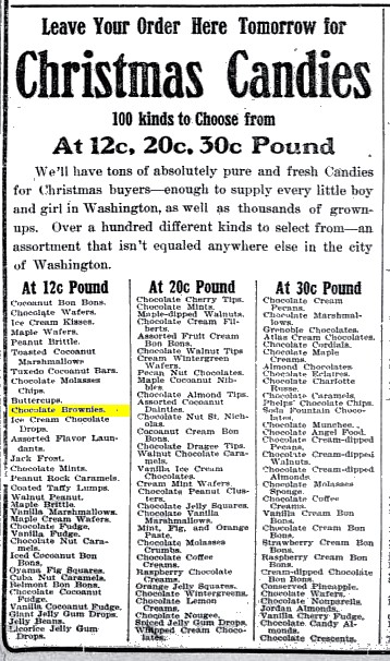 Washington Times 1905 Chocolate Brownies (Christmas Candies)