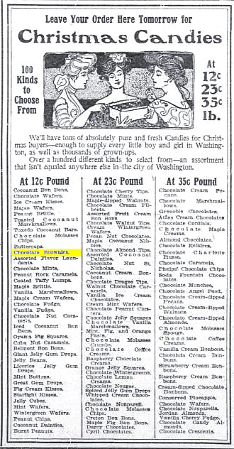 Washington Times 1907 Chocolate Brownies (Christmas Candies)